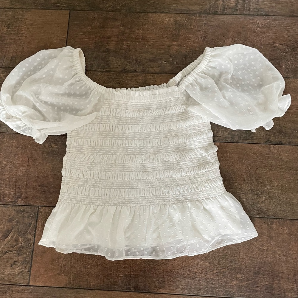 Express white Swiss dot peplum top
